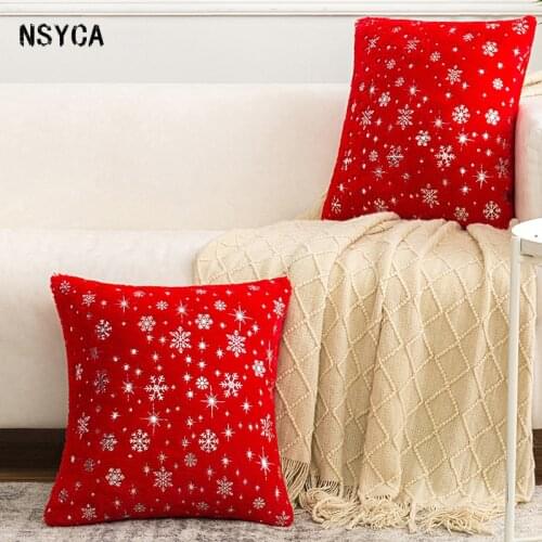 Sofa Cushion Pillow Cover Fashion Red Snowflake Plush Home Pillow Cover Living Room Decoration Office Chair Cushion Cover