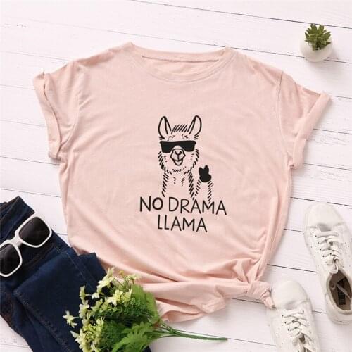 No drama llama Funny Graphic Women Tshirt Fashion casual Cotton Round Neck Female unisex Shirt harajuku Short Sleeve Top Tees