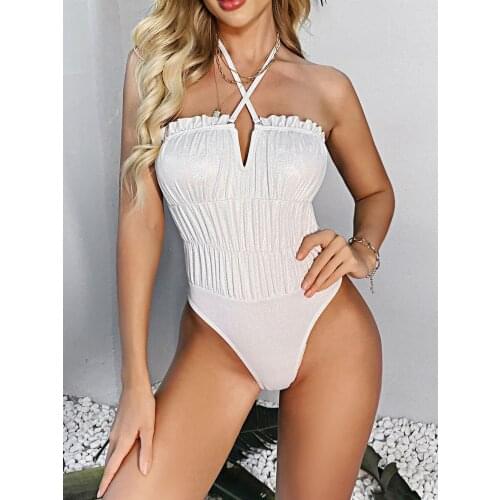 New Sexy V Neck Cut Out One Piece Swimsuit Women Swimwear Female Bather Bathing Suit Swim Lady Monokini