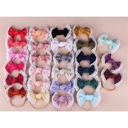 Bulk 150pcslot Newborn Baby Nylon Bows Headbands Kids Lace Trim Hair Bow Headband Children Girls Hair Accessories 27 color Pick