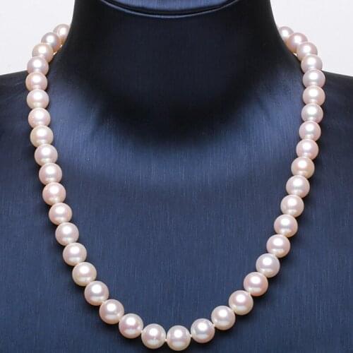 Wholesale Pearls Necklace 9-9.5mm High quality White Color Zhuji Cultured Freshwater Round Pearl Necklace Length 47cm