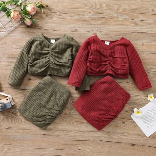 Autumn Winter Clothes 0-6T New Solid Color Long Sleeve Pullover Tops + Pencil Skirts Children Girls' Clothing Sets Dropshipping