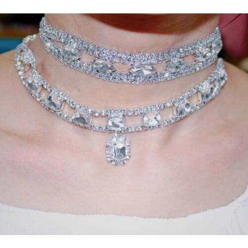 Pomecia multilayer sexy Rhinestone Drop Pendant Choker Necklace Jewelry suitable for women jewelry luxury crystal clavicle Neckl