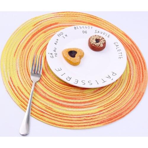 Placemat Bowl Rainbow Color Satin Dye Ramie Cotton Yarn Woven Cup Pad Round Plate Mat Individual Mantle Dining Coaster Set