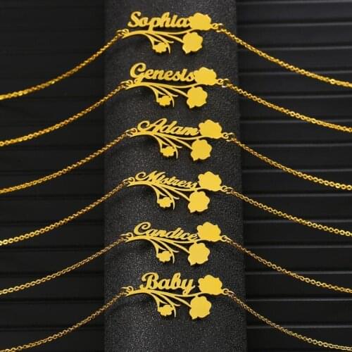 Custom Name Rose Flower Pendant Necklaces Personalized Gold Color Stainless Steel Romantic Gift For Women Girl Birthday Jewelry