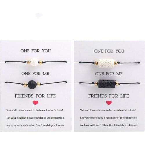 Hand-Woven Friendship Hand Line Hand Jewelry Couple Ornament Black and White Beads Bracelet Set Black and White Volcanic Stone B