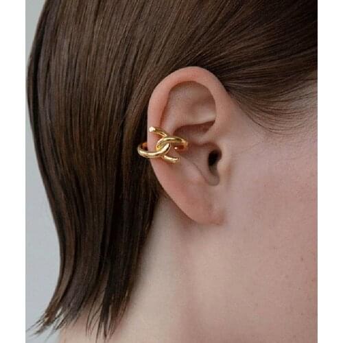 2 Style Twisted Rope Clip Earrings Without Piercing U Shape Geometric Linked Chain Earrings Clips Crossed Minimalist Ear Cuff