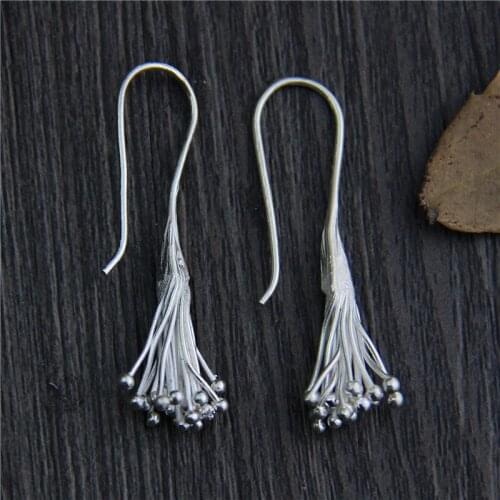 Solid S925 Sterling Silver Earrings Women Gift Luck Tassels Dangle Earrings 9.5x42mm 6g