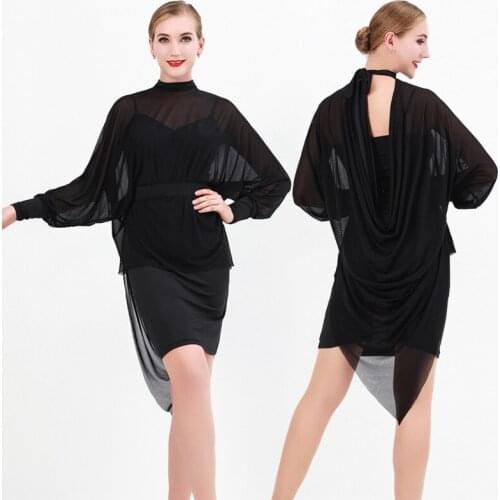 Mesh Ballroom Dance Tops Women Sexy Stage Costume Black Designer Clothes Waltz Dance Outfit Summer Dress Tango Dancewear DL8067