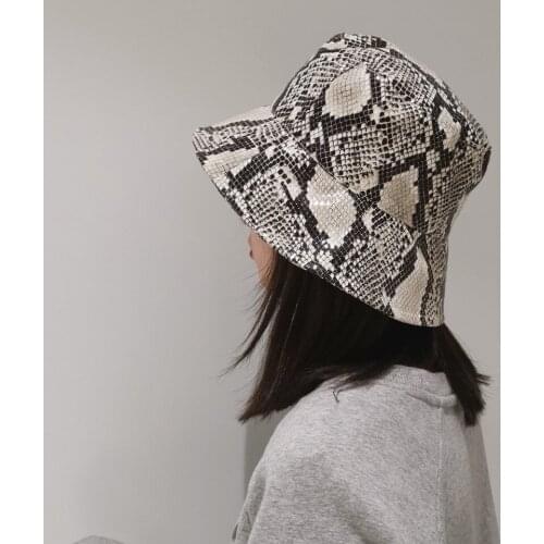 Special new spring, summer and autumn womens snake skin fisherman hat foldable printing leopard print basin hat casual hat