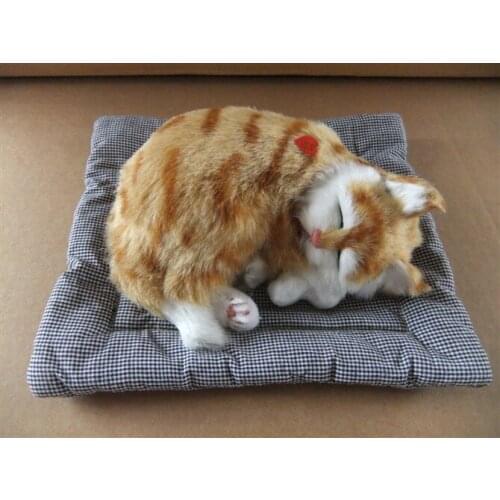 Cute simulation sleeping cat polyethylene & furs yellow stripe cat doll about 19x13cm 129