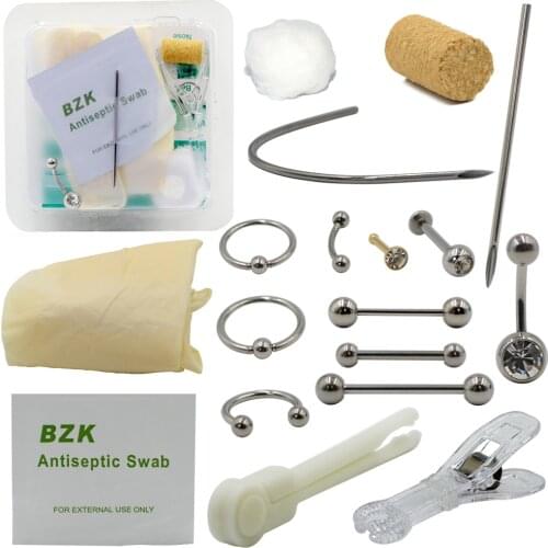 Sterilized Disposable Body Jewelry Pack Piercing For Ear Nose Nipple Belly Navel Lip Needle Medical Sterile Piercing Piercer Kit
