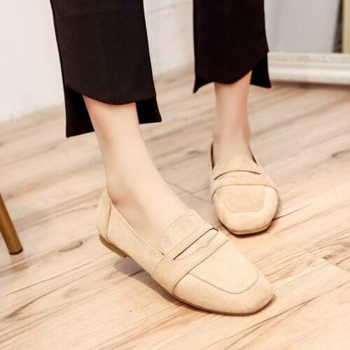 Flat shoes women spring slippers soft bottom solid color suede square head comfortable casual fashion office women shoes U19-24