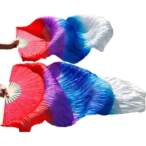 Imitation Silk Belly Dance Fan Handmade Dyed Bellydance Performance Long Fan Gradient Color Unisex Fan for Left Hand 1pair