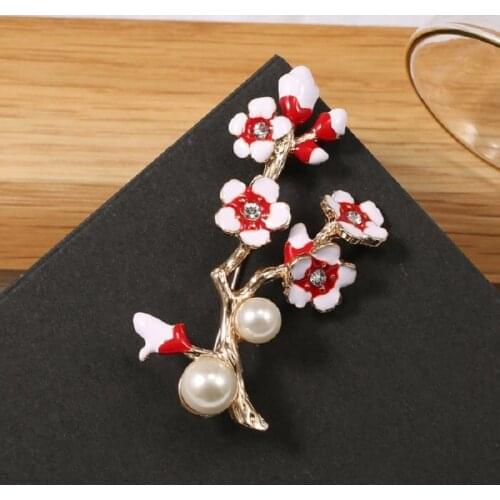 Branches, Europe, Japan and South Korea, new cherry blossom, plum blossom, plant, pearl and enamel breast-flower coat with dripp