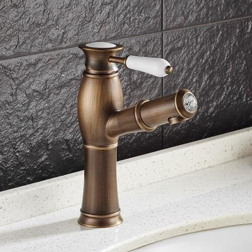 Vidric Antique copper put out basin faucet Shampoo faucet hot and cold mixer taps ceramic handle with diamonds kitchen faucet