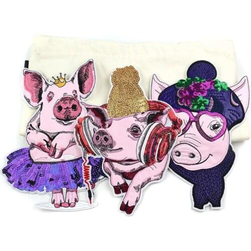Sequin Pig Patch Sew on Patch Embroidered Animal Applique