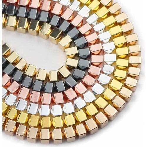 YHBZRET Gold, Silvers Cube Square Black Hematite Natural Stone 6mm Bicone loose Spacer Beads For Jewelry Making Diy Bracelet