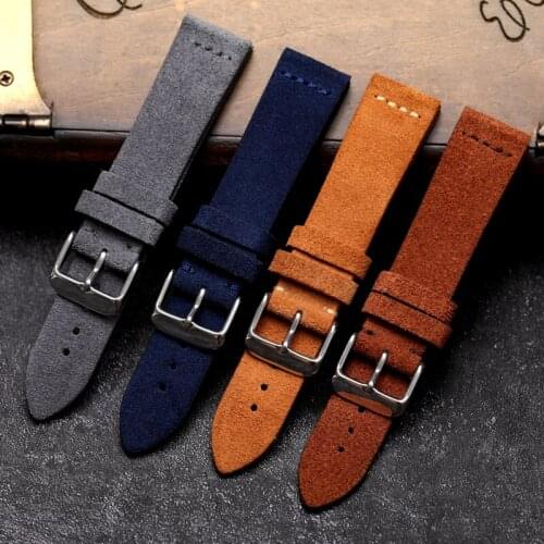 Handmade Suede Leather Watchband 18 19 20 21 22MM Suitable For High-End Watch Bracelet Soft Antique Style Cowhide Bracelet