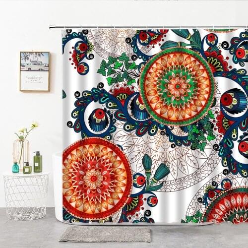 Ethnic Style Shower Curtain Retro Totem Indian Style Pattern Geometric Circular Pattern 3D Print Home Decor Bathroom Curtains
