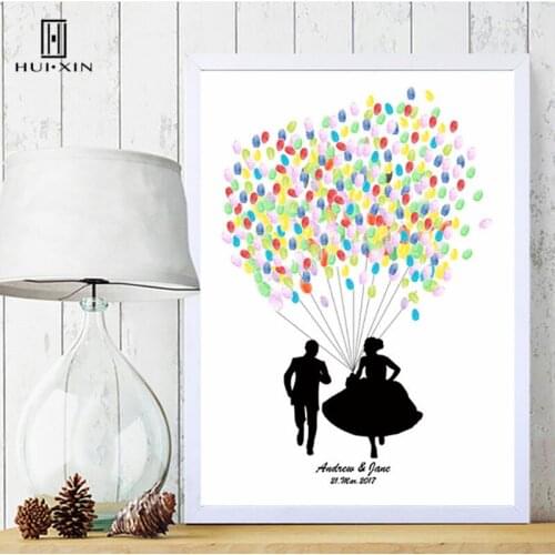 Groom Happily Pursuing Bride Free Name Date Personalized Fingerprint Guest Book for Engagement Party and Wedding Ceremony Decor