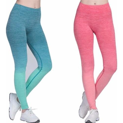 Women Sports Gym Yoga Pants Compression Tights Seamless Pants Stretchy High Waist Running Fitness Leggings Hip Push Up Gradient
