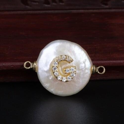 10 pcs/lot dainty CZ initial 26 alphabet letter name charm freshwater pearl pendant connector women jewelry making DIY earring