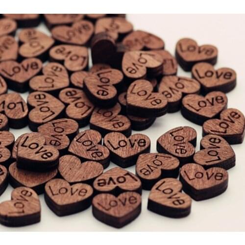 100pcs Spot Love Love Retro Buttons Childrens Patch Puzzle Wooden Buttons No Hole Heart-shaped Stickers
