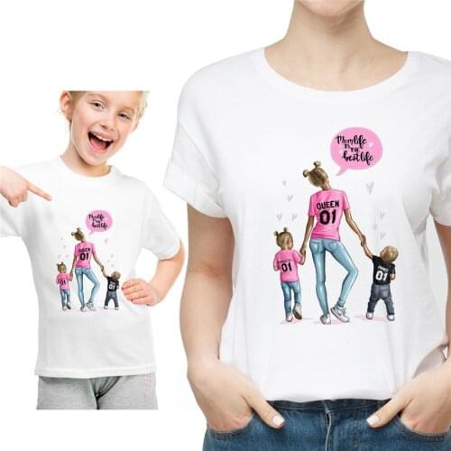 2019 New Print Family Tshirt Mommy and Me Clothes Kids Girls Short Sleeve Cotton Matching Family Outfits Mother Daughter Clothes