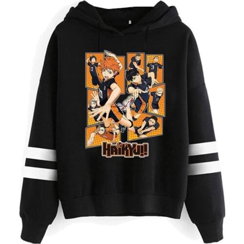 2020 Haikyuu Hoodies Unisex Kuroo Anime Bokuto Manga Shoyo Volleyball Hoodie Male Striped Hooded Sweatshirt Pullover Tops
