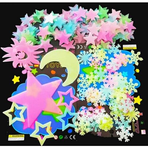 3D Stars Glow in the Dark Luminous on Wall Stickers for Kids Room Living Room Wall Decal Home Decoration Poster Stars and Moon