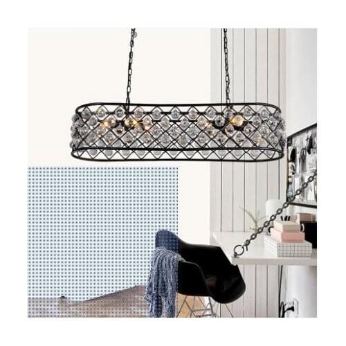 American rectangular crystal chandelier retro wrought iron oval chandelier villa restaurant living room lamp country LED