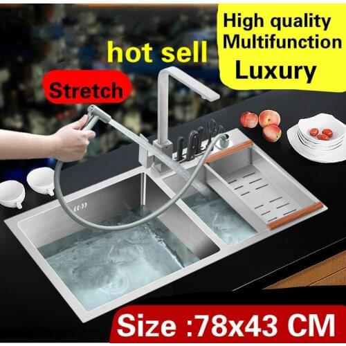 Free shipping Home vogue kitchen manual sink double groove luxury multifunction wash vegetables 304 stainless steel 78x43 CM