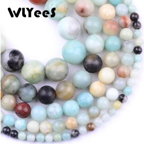 WLYeeS Natural Stone Amazonite Stone Beads Round Loose Space Bead 4 6 8 10 12mm Ball for DIY Jewelry Bracelet Necklac Making 15"