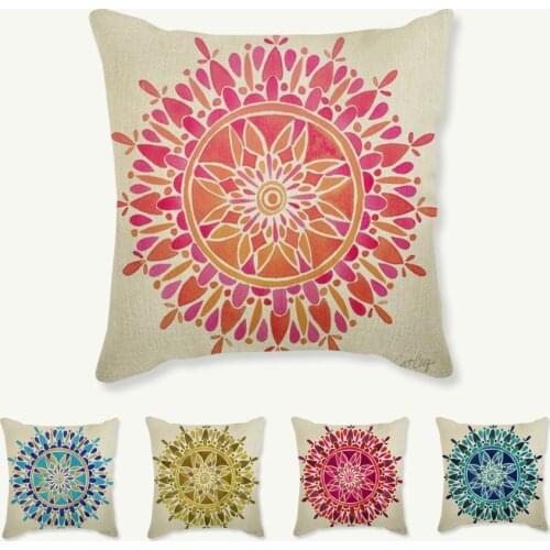 Pink Mandala Hand Drawing Sofa Decorative Cushion Cover Bohemian Mediterranean Style Colorful Flower Pattern Throw Pillow cover