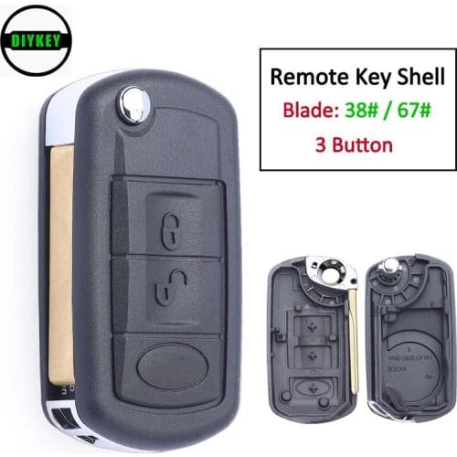 DIYKEY Flip Remote key shell Case 3 Button Fob for Land Rover LR3 Range Rover Sport 2005-2011 Uncut 38# / 67# Blade