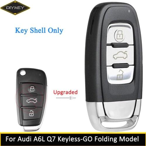 DIYKEY for Audi A6L Q7 Folding Model Upgraded Keyless-Go Smart Remote Car Key Shell Case Cover Fob 3 Button with Blade