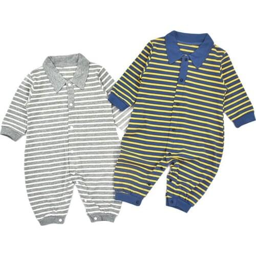 Baby Clothes Autumn Spring Long Sleeve Turn-down Collar One piece Infantil Striped Romper Boys Jumpsuit Newborn Costume Clothing