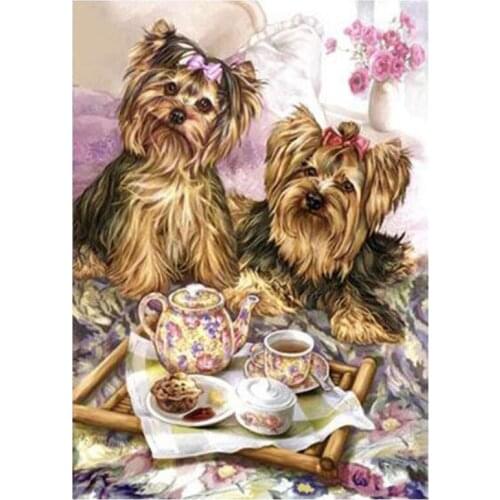 Diy Full Square/Round Drill Animal Two Cute Dogs Embroidery Cross Stitch Mosaic Diamond Painting Decorative Home FH562