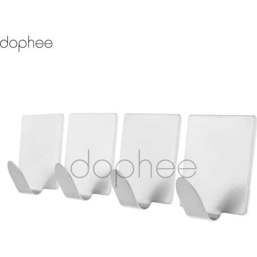 Dophee 4pcs/set 4.5*4.5cm Powerful 3M Self Adhesive Hooks Stainless Steel Sticky Hanger For Wall Bathroom Kitchen Towel Hanging