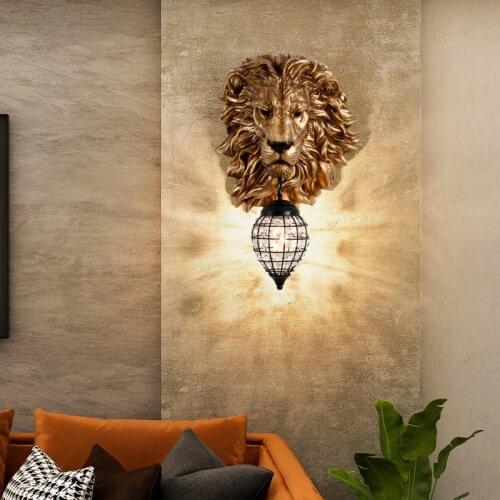 European Creative Personality Animal Led Wall Lamp Lion Decorative Living Room Background Wall Staircase Corridor Golden Light