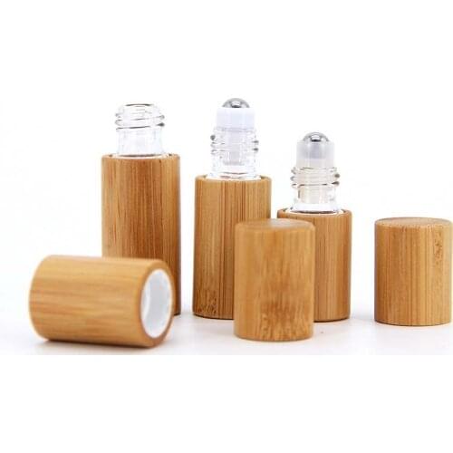 Perfume Empty Oil Bottle Stainless Roll On Ball Perfume Aromatherapy Bottle 3ml 5ml 10ml Oil Roller Bottle Bamboo Wood Bottle