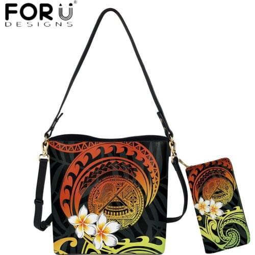 FORUDESIGNS Samoa Tribal Polynesian Plumeria Flower Design Lady Casual Leather Messenger Bags Luxury Purse Set Crossbody Bolsa
