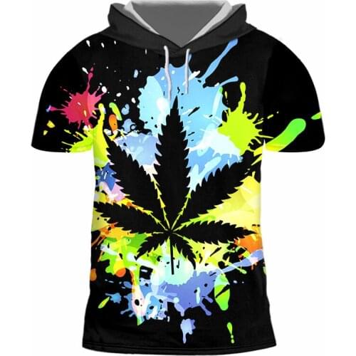 IFPD 3d Print Hooded T Shirts EU Size Maple Colorful Leaf Streetwear Weed Plant Men Fashion T-shirt Harajuku Oversized Wholesale