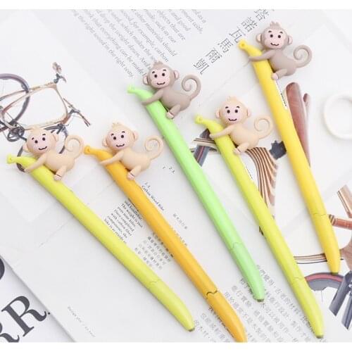 4 pcs Cartoon monkey gel pen Cute banana 0.5mm ballpoint Black color pens Stationery Office accessories School supplies EB748