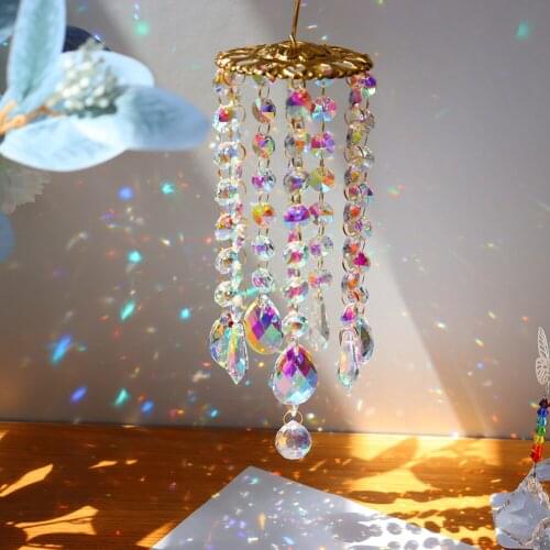 Crystal Wind Chime Pendant Colorful Hanging Drops for Outdoor Indoor Garden Window Wedding Curtain Chandelier DIY Decorations