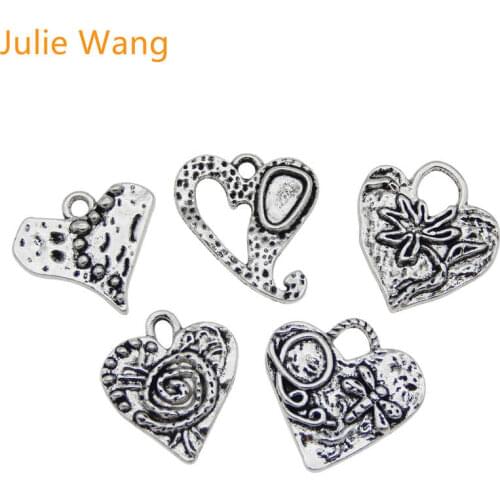 Julie Wang 5pcs Heart Shape Charms Alloy Mixed Tree Spiral Dragonfly Necklace Bracelet Jewelry Making Accessory
