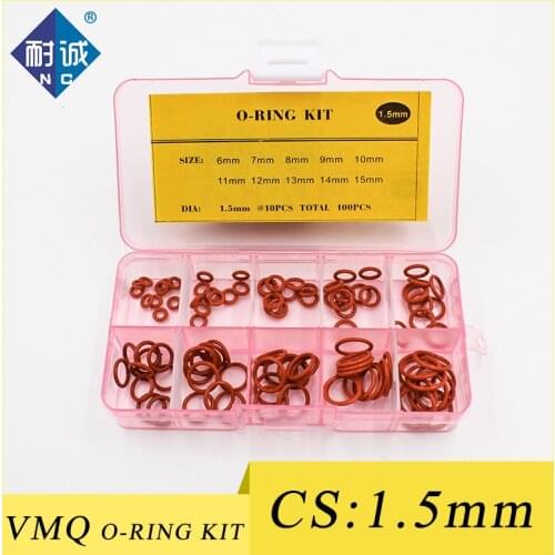 Thickness 1.5 mm Red Silicon Ring Silicone / VMQ O Ring Seal Rubber Seal O-Ring Washer Set