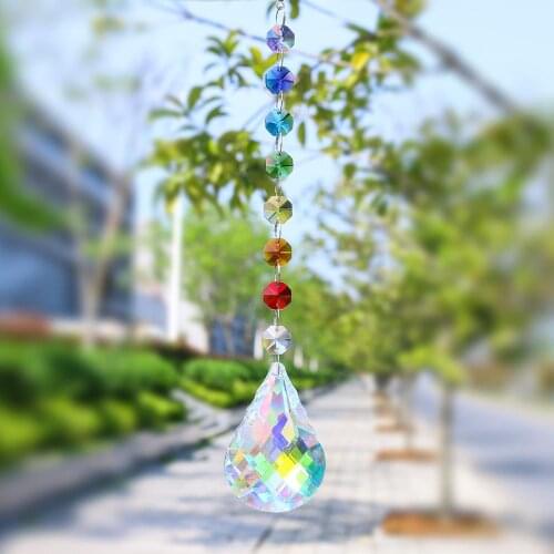 H&D Chakra Suncatcher Crystal 76mm AB Prisms Pendant Handmade Rainbow Maker Collection Sun Catcher for Window Garden Kids Room