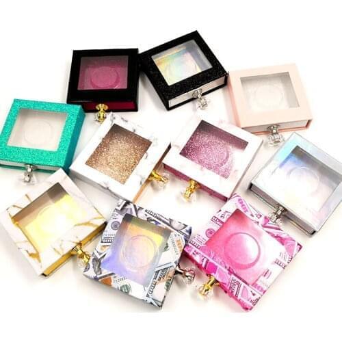 1pc square eyelash box with crown custom your own logo eyelashes package for small batch High quality mink lashes wholesale box
